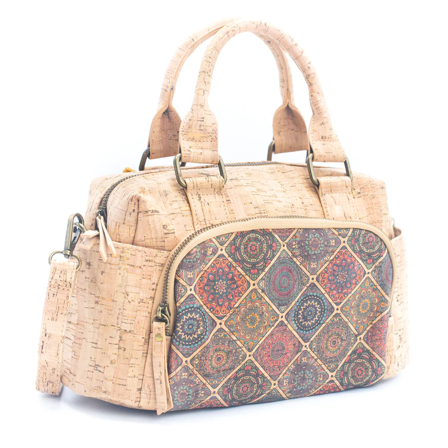 Angelco Accessories Small cork traveller bag - front view with tile print