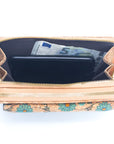 Angelco Accessories - Front pocket phone wallet crossbody cork bag  - top view with plain section open
