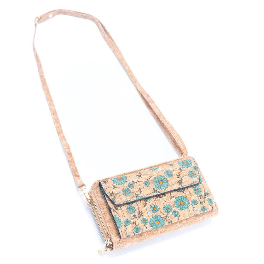 Angelco Accessories - Front pocket phone wallet crossbody cork bag  - wallet with full length strap stretched out