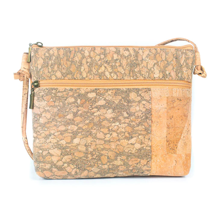 Angelco Accessories Katt crossbody bag with natural cork grain  panelling on a white background