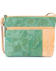 Angelco Accessories Katt crossbody bag with green metallic marbled panelling on a white background