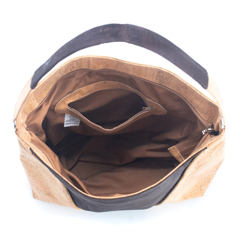 Angelco Accessories Leonie cork handbag - top view of open bag showing interior