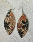 Angelco Accessories Marquise pattern cork drop earrings - brown print