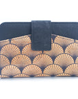 Angelco Accessories Millie cork wallet - front view of cork wallet monochrome deco print with white background