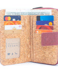 Angelco Accessories Millie cork wallet - view of cork wallet open to show card storage with white background