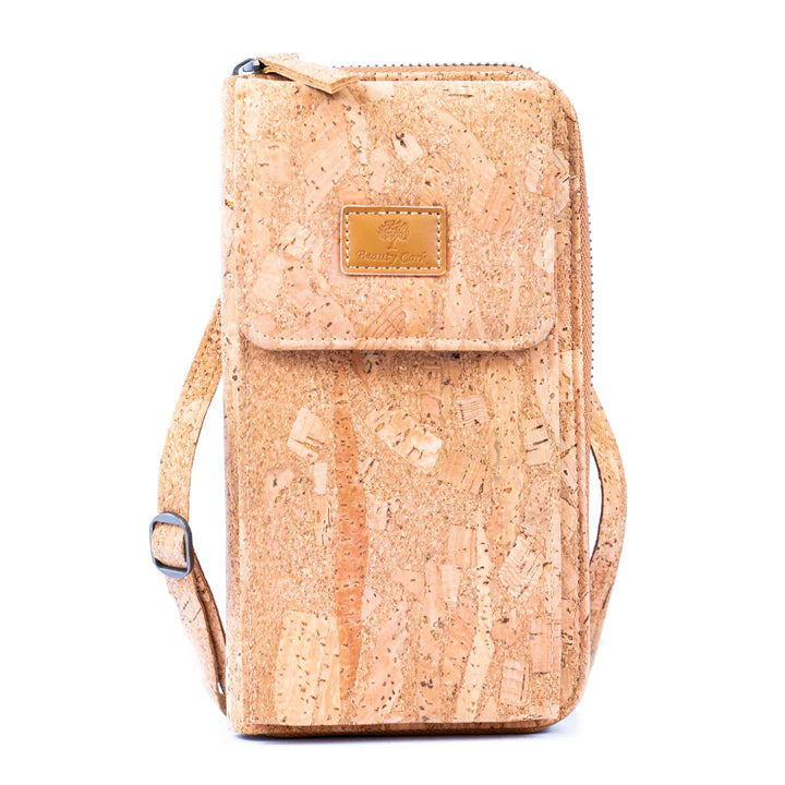 Angelco Accessories Riley phone wallet cork sling - natural cork style B on white background