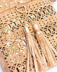 Angelco Accessories Rivet and cork crossbody pouch - close up detail view on white background