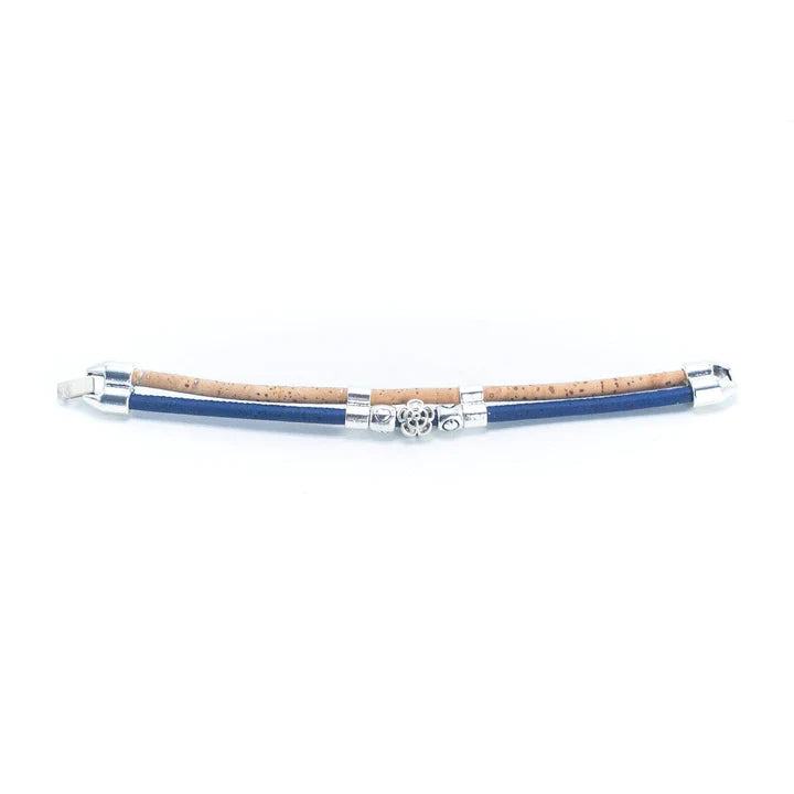 Angelco Accessories Rose bead cork bracelet - flatlay view of blue bracelet on white background