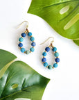 Small teardrop kantha earrings - Azure