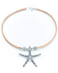 Angelco Accessories Starfish pendant cork necklace with silver coloured beads - flatlay on white surface