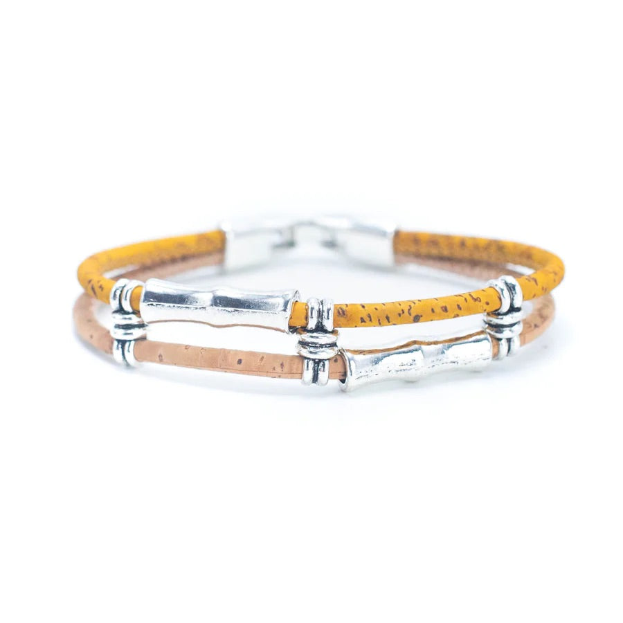 Angelco Accessories Straight lines cork bracelet in yellow, on white flatlay