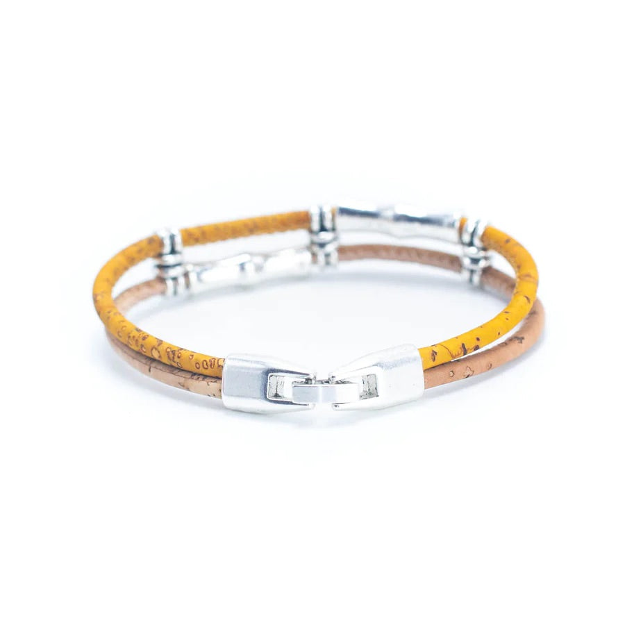 Angelco Accessories Straight lines cork bracelet in yellow, rear view  of claspon white flatlay