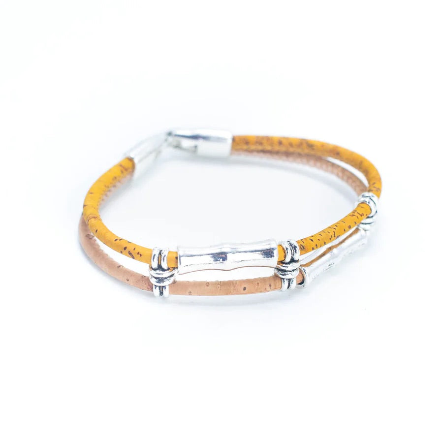 Angelco Accessories Straight lines cork bracelet in yellow, angled view on white flatlay