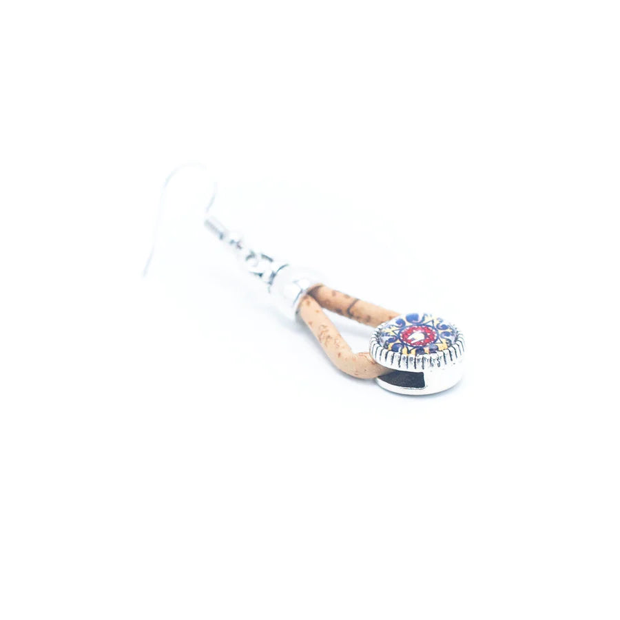 Angelco Accessories Yoyo cork drop earrings - single side view on white flatlay