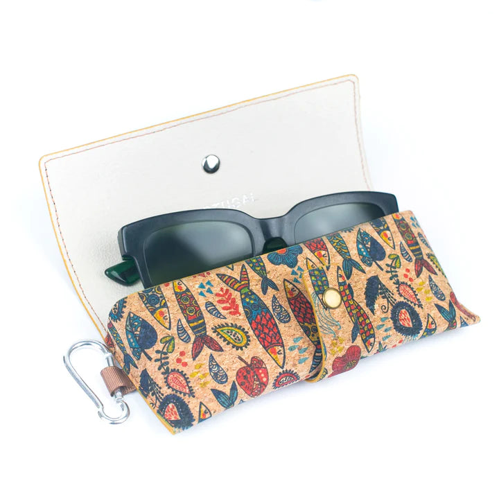Angelco Accessories Clip on cork glasses case - showing glasses in case