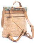 Angelco Accessories cork backpack with colourful design and vegan leather straps as shown from rear