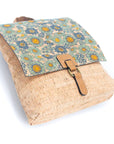 Angelco Accessories cork backpack with blue sunflower design and vegan leather straps