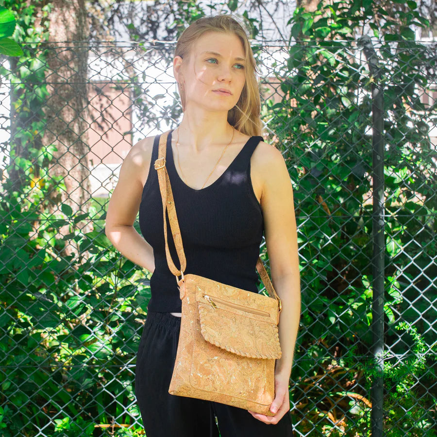 Angelco Accessories cork stitch crossbody bag - worn by model