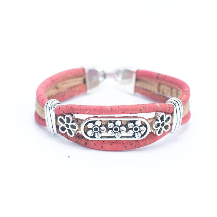 Angelco Accessories Floral lines cork bracelet - front view in pink colour