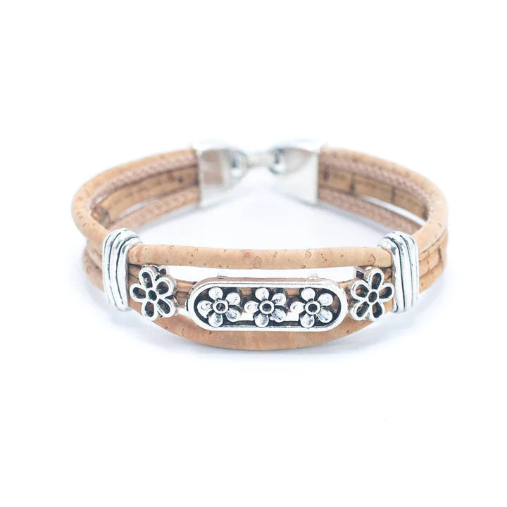 Angelco Accessories Floral lines cork bracelet - front view in natural colour