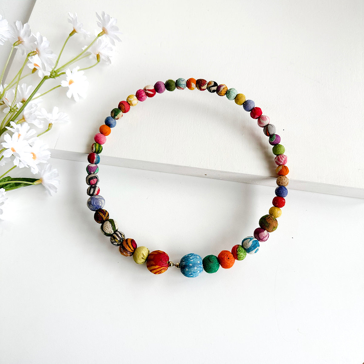Angelco Accessories kantha choker - colourful kantha beads on memory wire