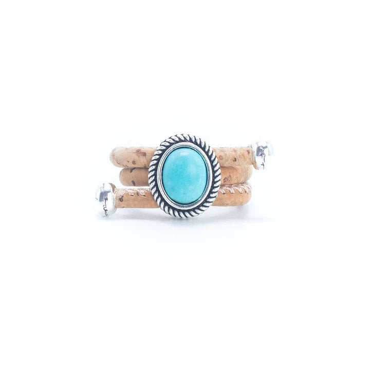 Angelco Accessories Oval stone cork ring - blue