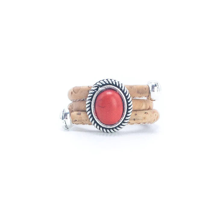 Angelco Accessories Oval stone cork ring - red