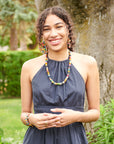 Angelco Accessories single strand kantha short necklace as worn by model