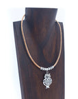 Angelco Accessories Owl Cork Necklace on brown wood bust