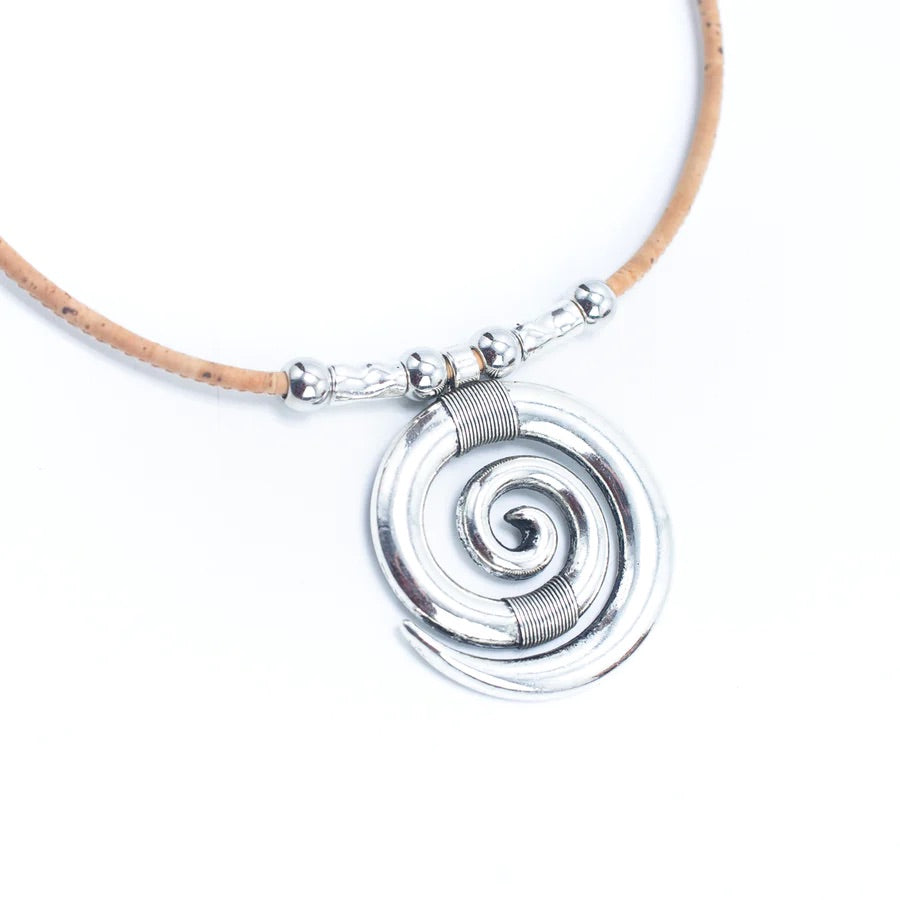 Angelco Accessories Swirl Cork Necklace - pendant close up on white flatlay