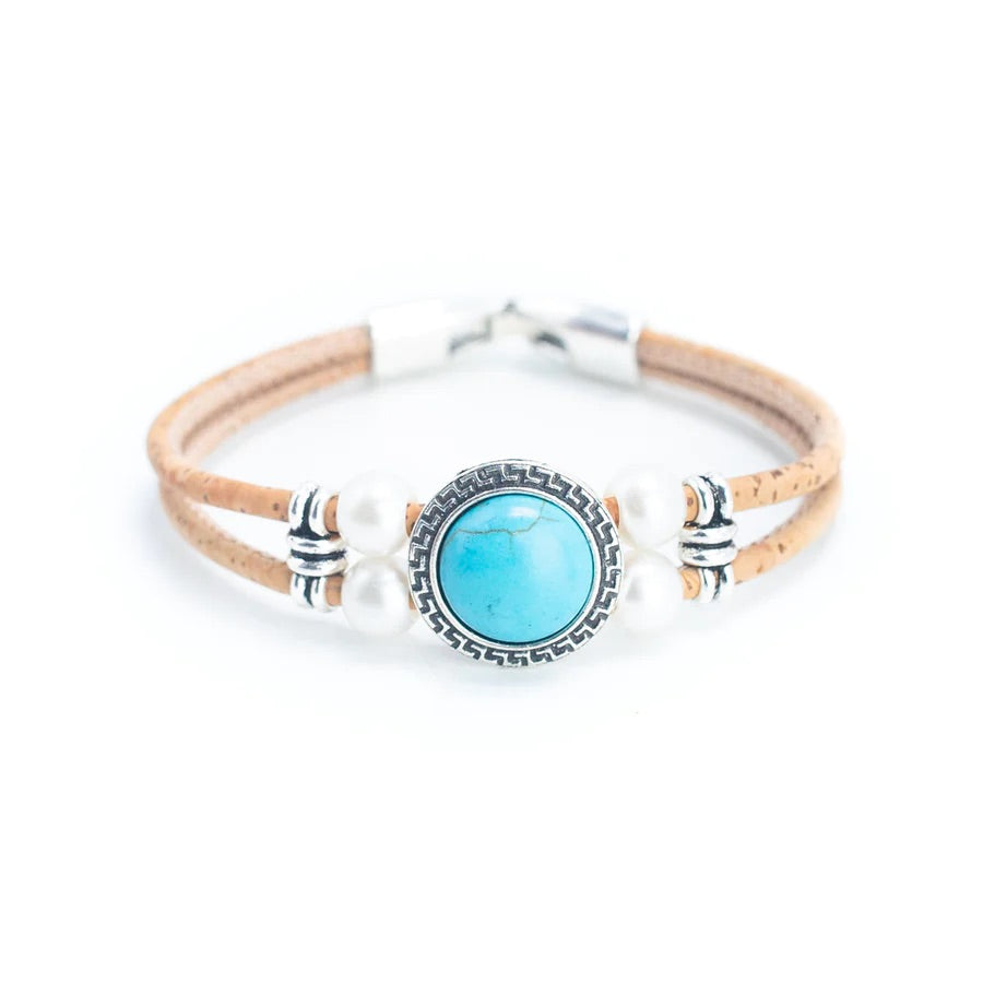 Angelco Accessories Turquoise and pearl cork bracelet on white background