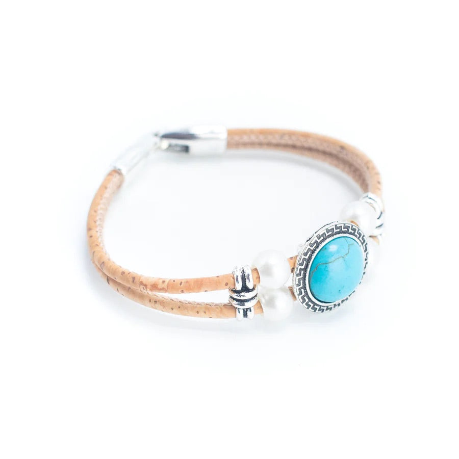 Angelco Accessories Turquoise and pearl cork bracelet  - angled view on white background