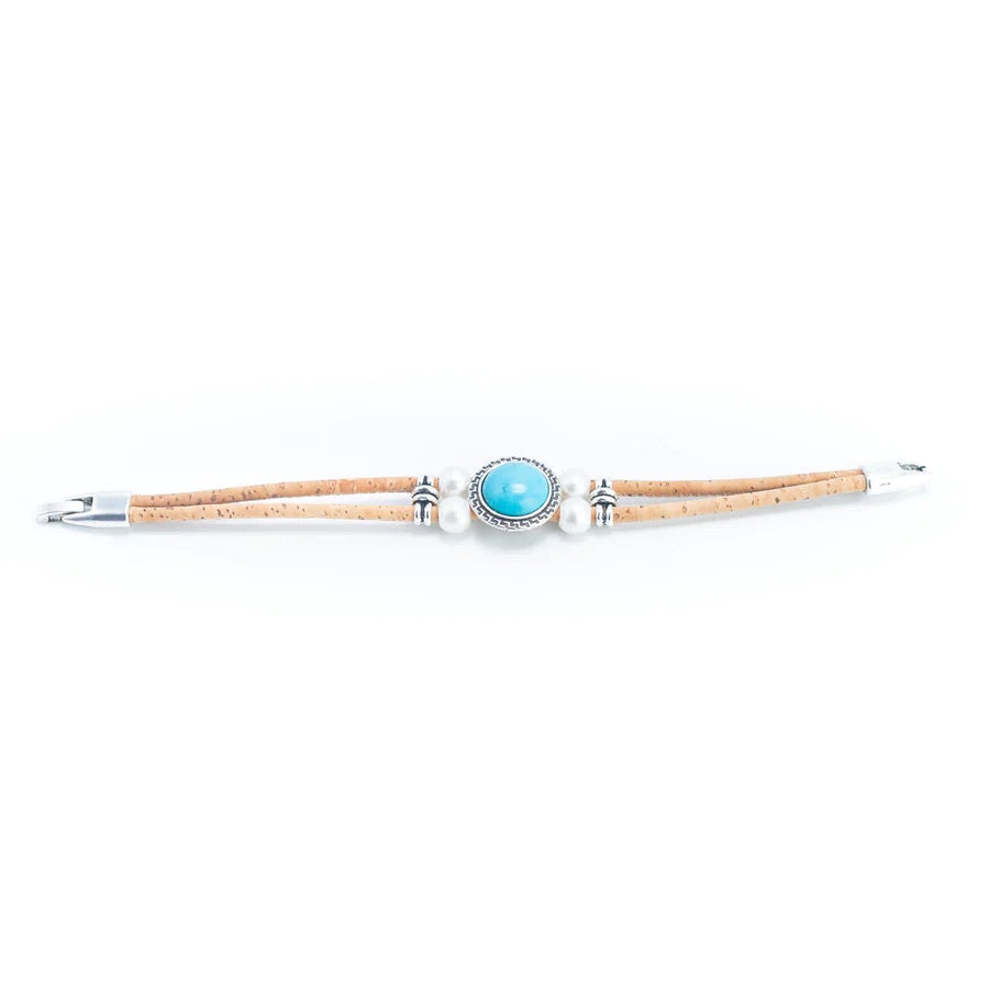 Angelco Accessories Turquoise and pearl cork bracelet  on white flatlay