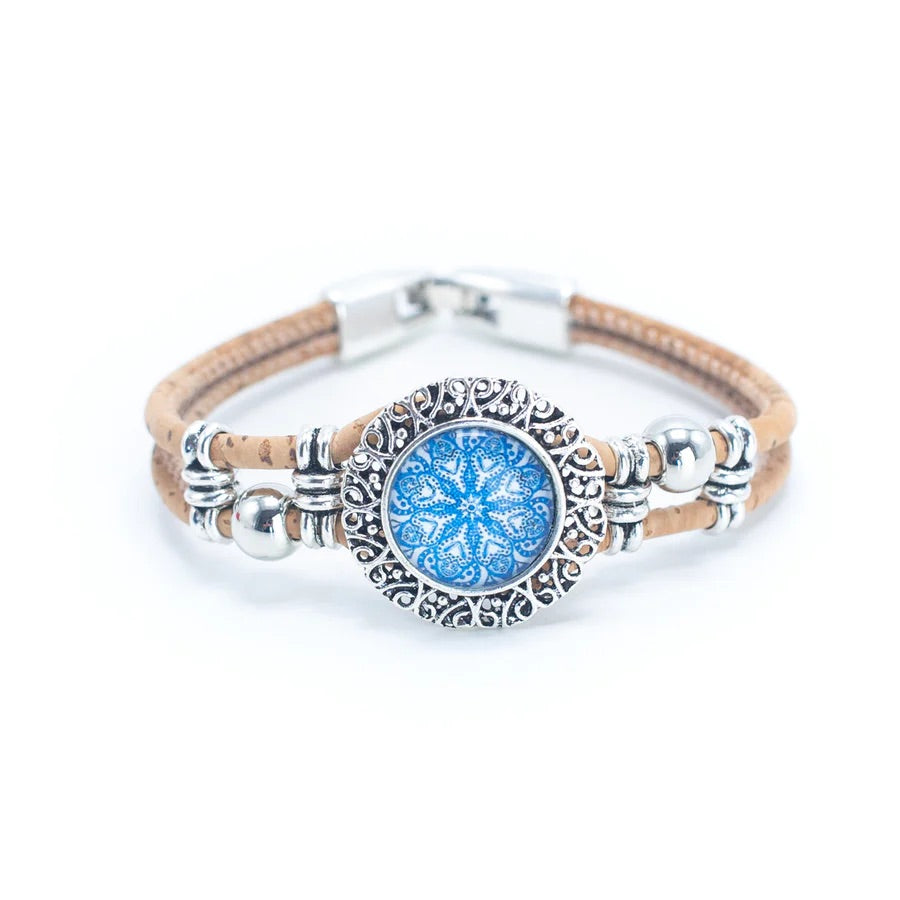 Angelco Accessories Blue tile cork bracelet - front view on white background