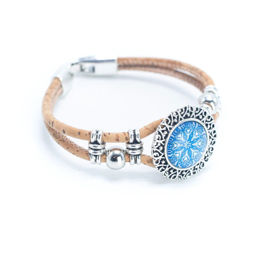 Angelco Accessories Blue tile cork bracelet angled view on white background