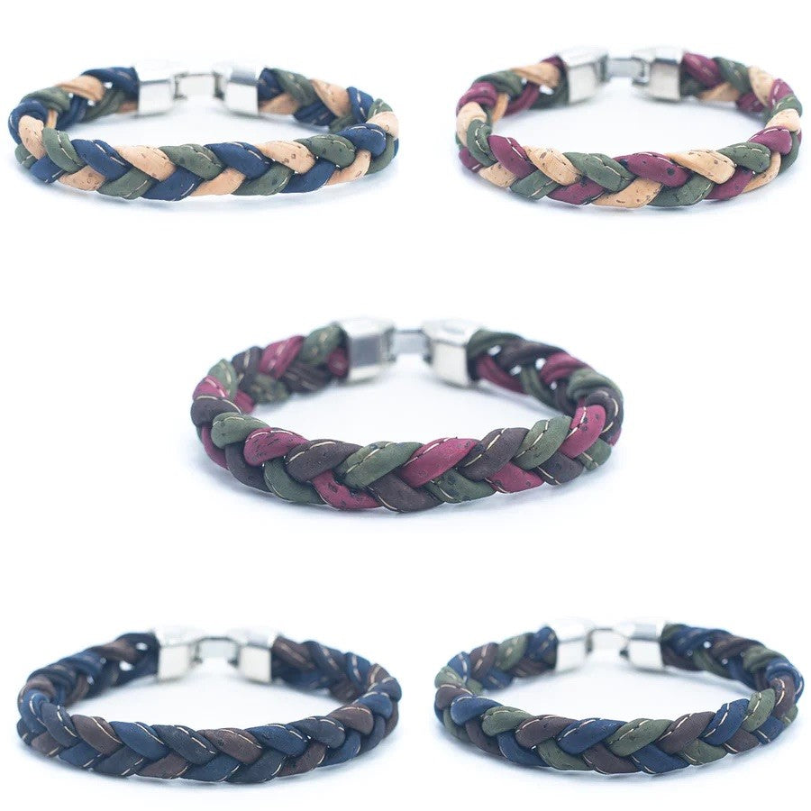 Angelco Accessories Braided tri-colour cork bracelet  - 5 styles laid on white background