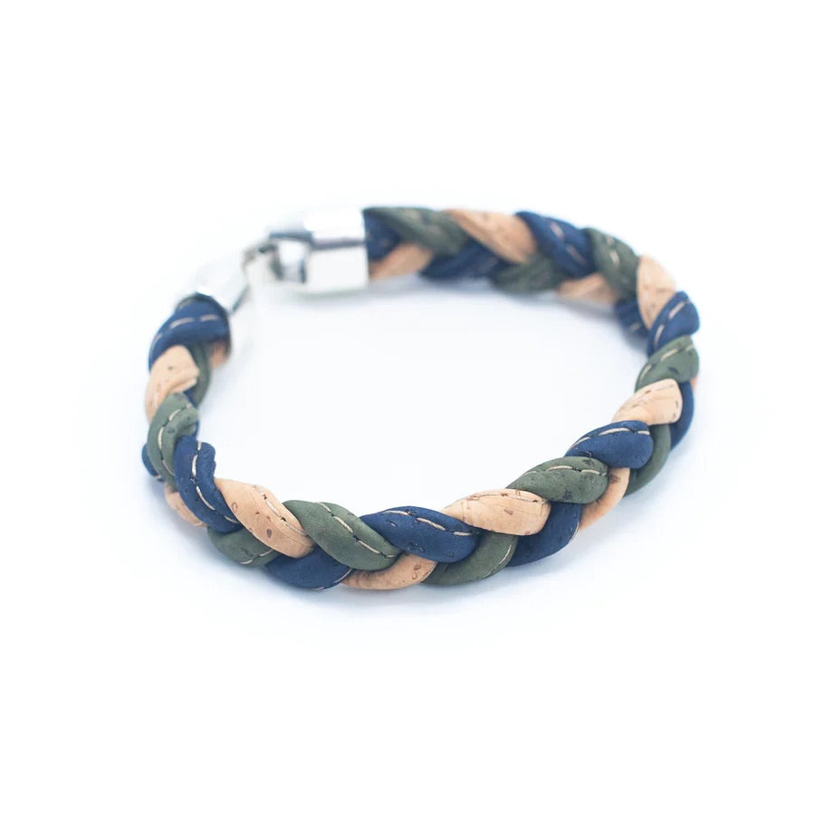 Angelco Accessories Braided tri-colour cork bracelet  - angled view on white background
