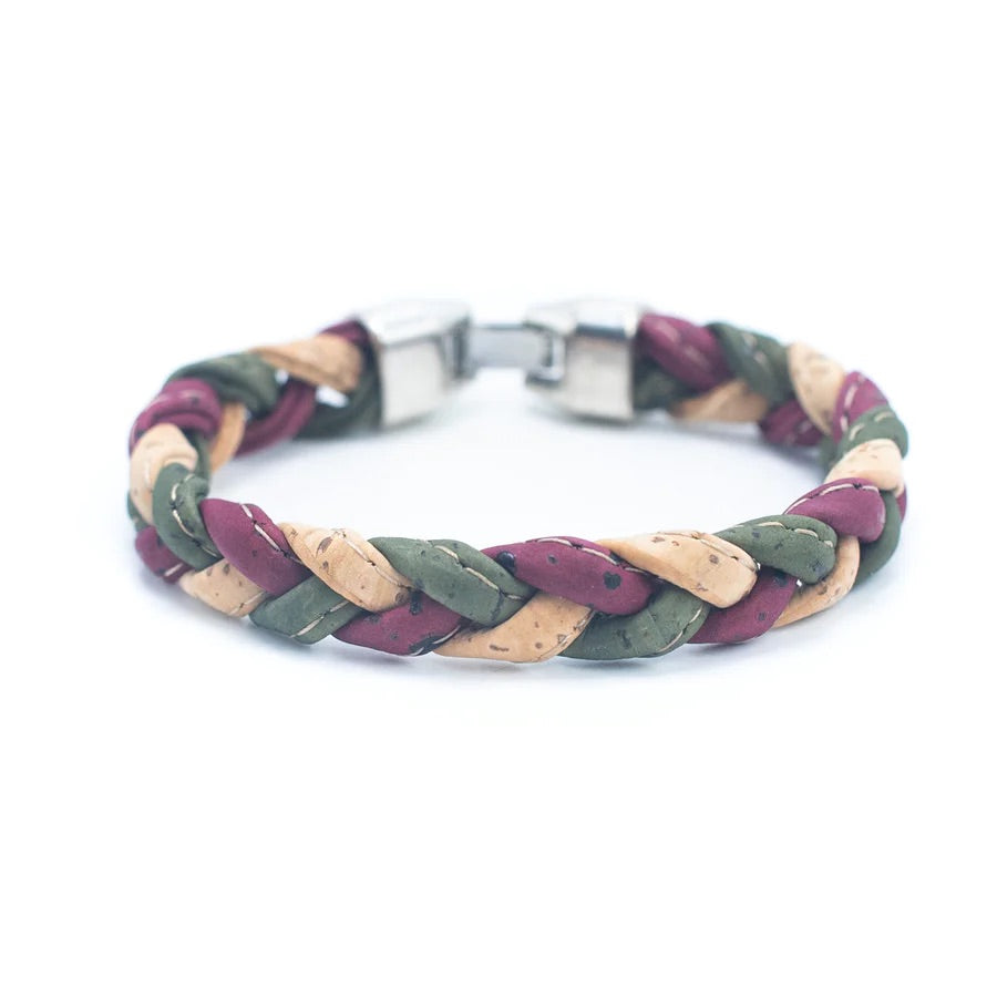 Angelco Accessories Braided tri-colour cork bracelet  - front view on white background