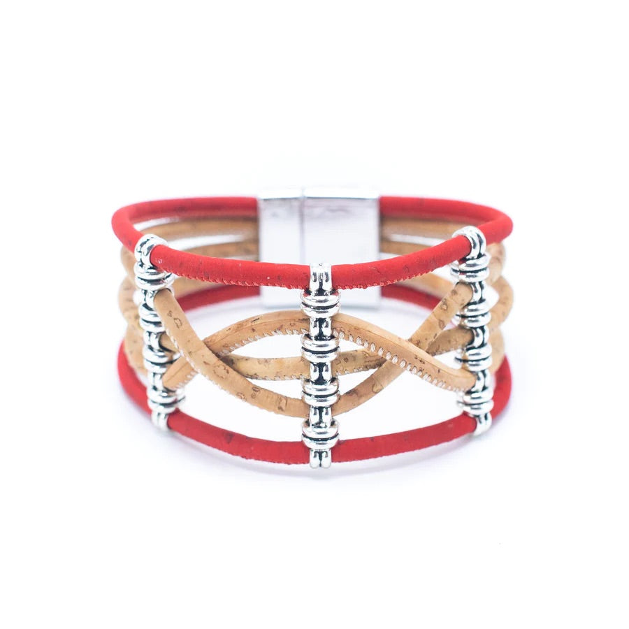 Angelco Accessories twisted lines cork bracelet in red on white background
