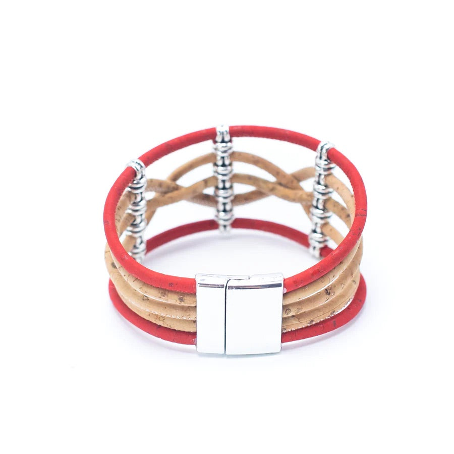 Angelco Accessories twisted lines cork bracelet in red - rear view on white background