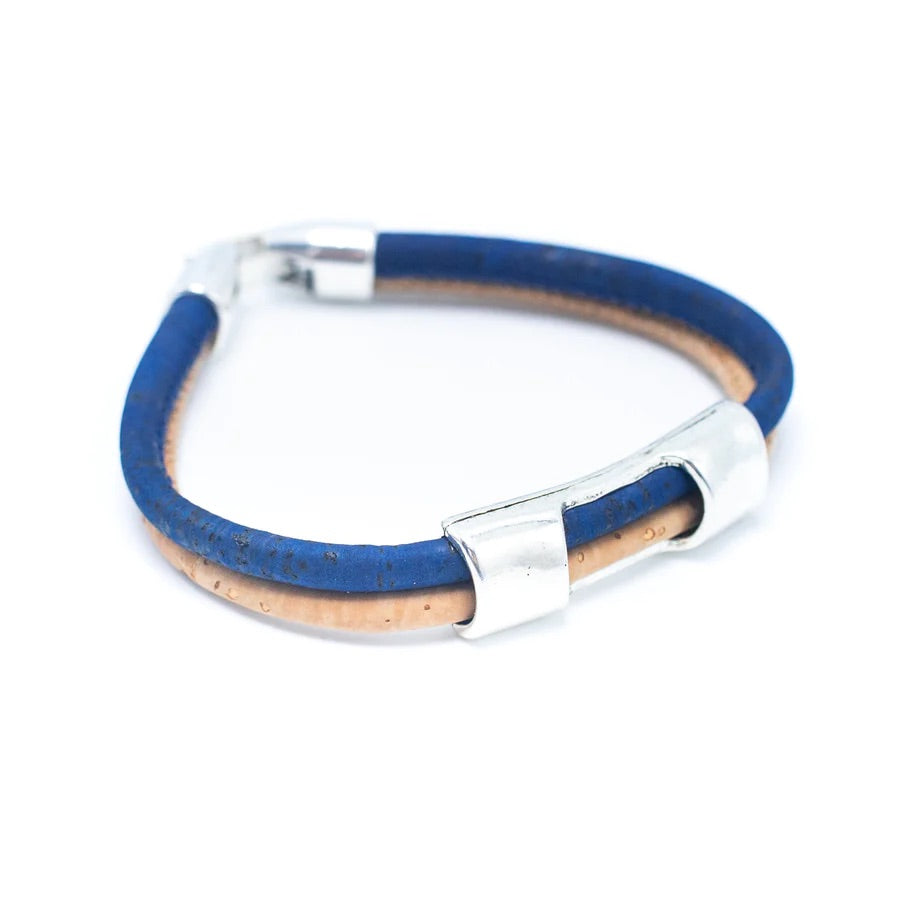 Angelco Accessories Channel cork bracelet - blue, angled view on white flatlay