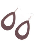 Angelco Accessories Open teardrop dark brown cork drop earrings on white flatlay
