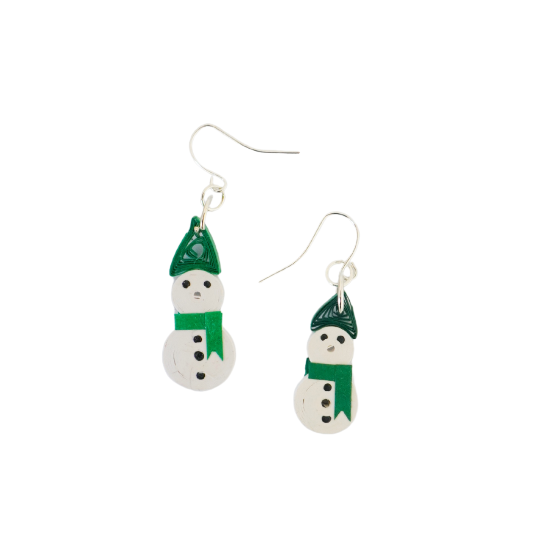Angelco Accessories Christmas Snowman earrings - white & green