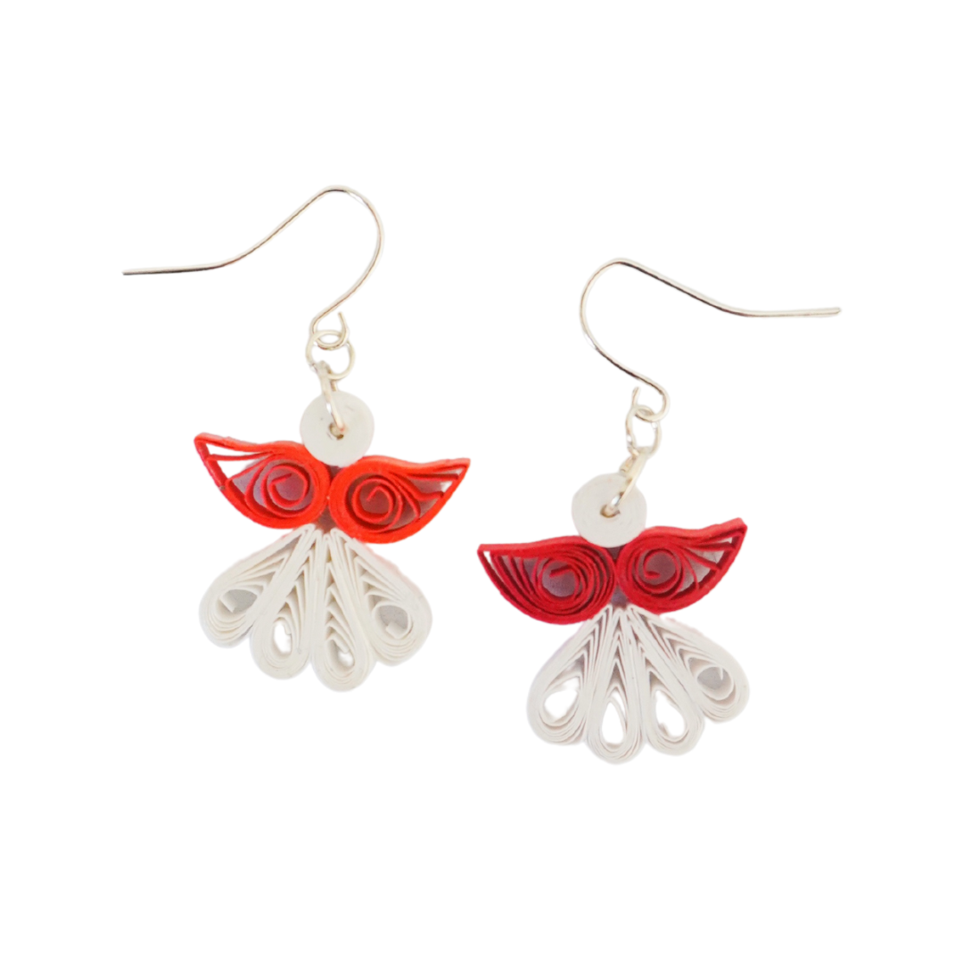 Angelco Accessories Small Christmas Angel earrings - white &amp; red