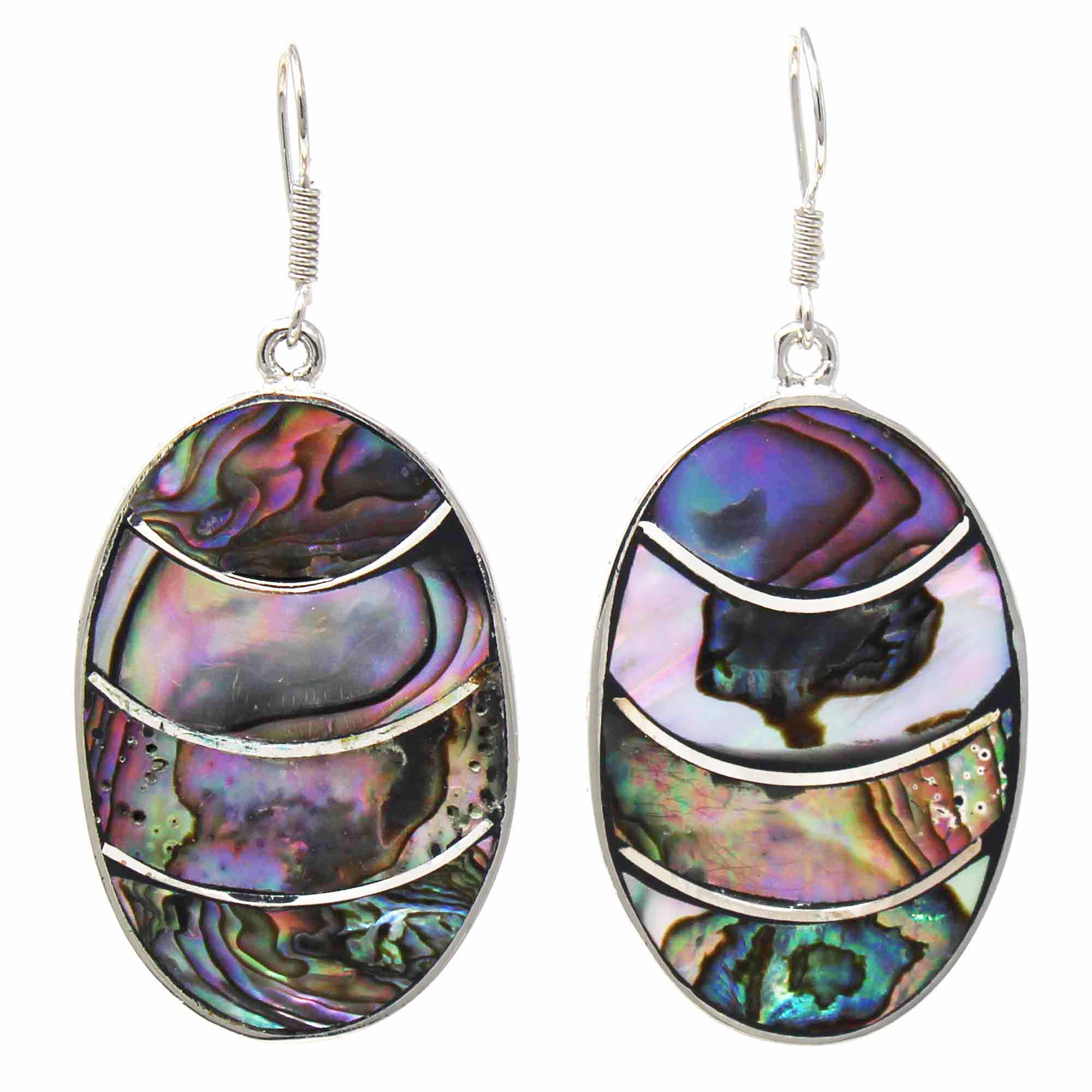 Abalone silver oval earrings