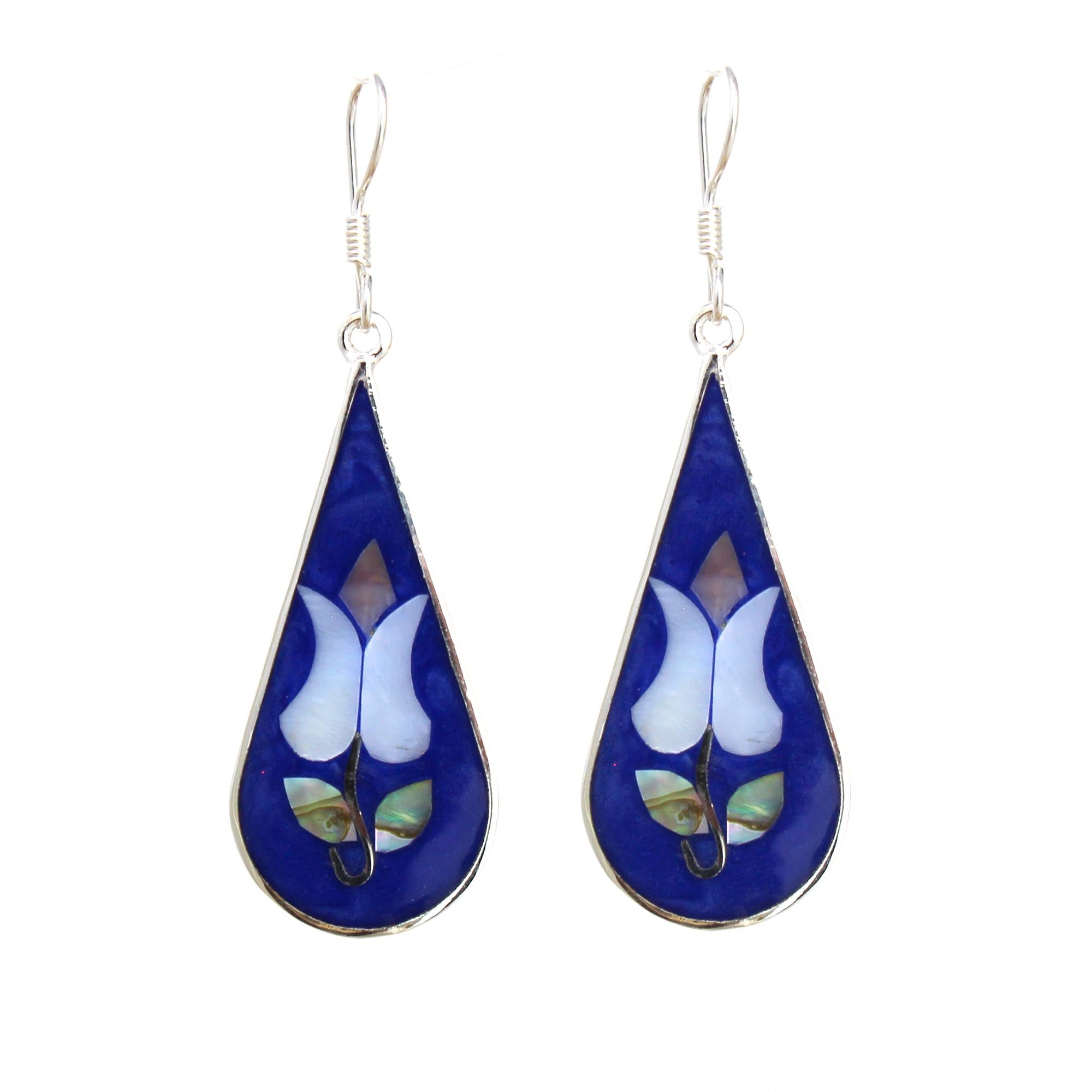 Abalone tulip silver teardrop earrings