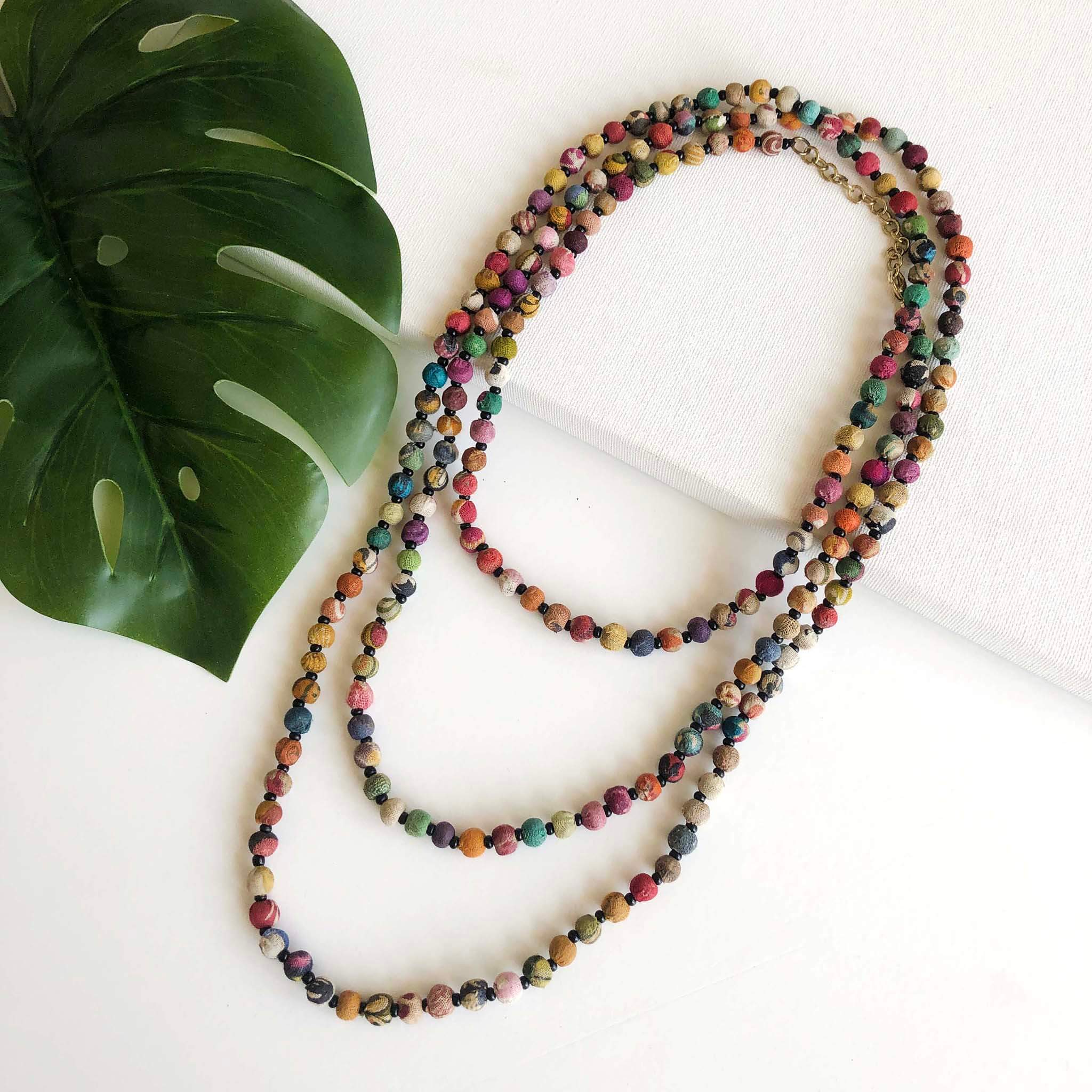 Angelco Accessories Single long strand kantha necklace