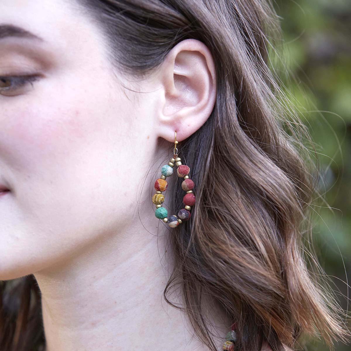 Angelco Accessories Small teardrop kantha earrings