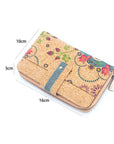 Angelco Accessories Printed mid size cork wallet on white flatlay  showing wallet measurements
