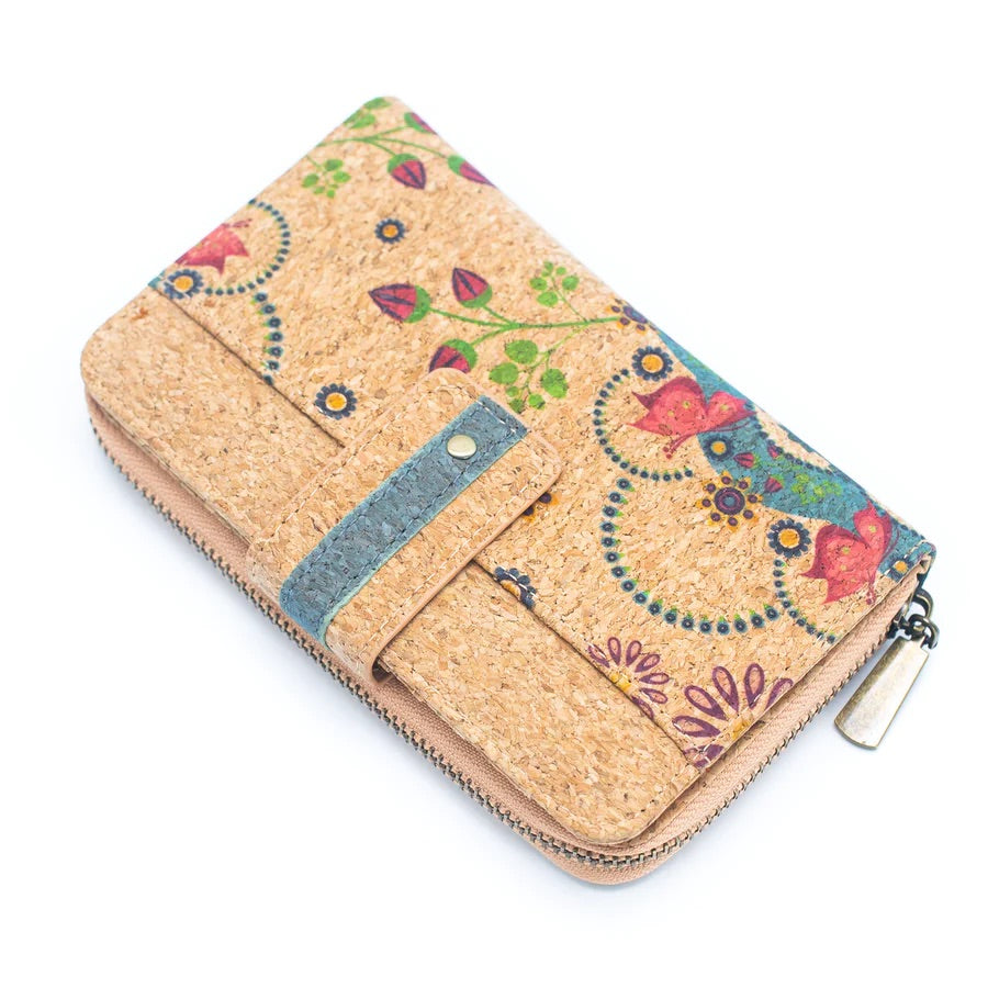 Angelco Accessories Printed mid size cork wallet on white flatlay 